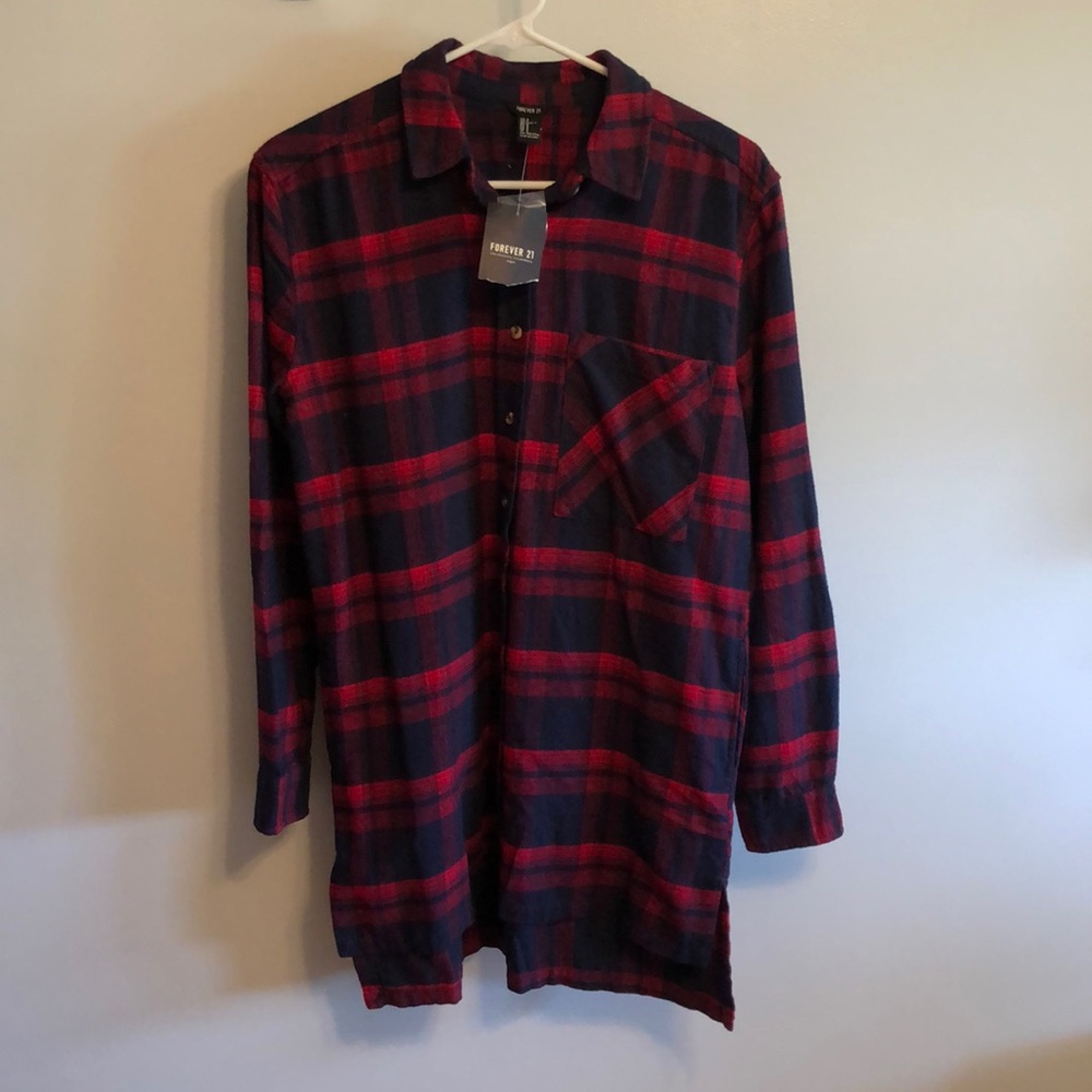 navy and red flannel dress